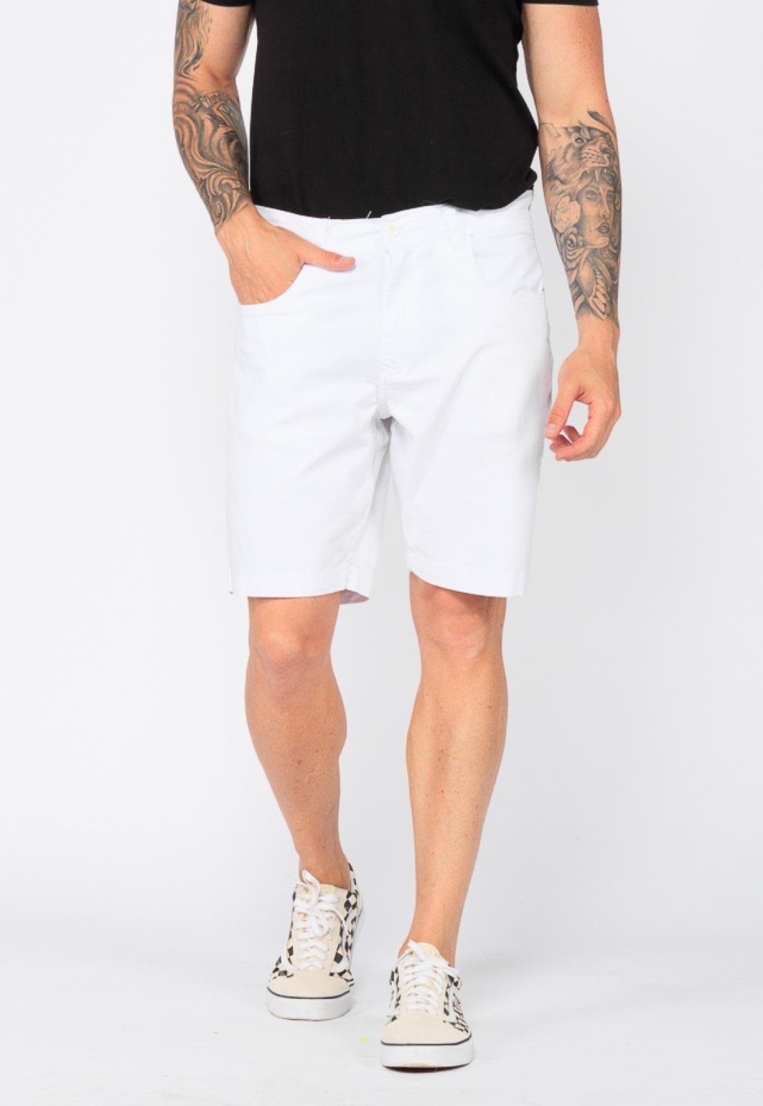 Imagem principal Bermuda Sarja Básica Masculina Chino Elastano Casual Confortável Macaw branco
