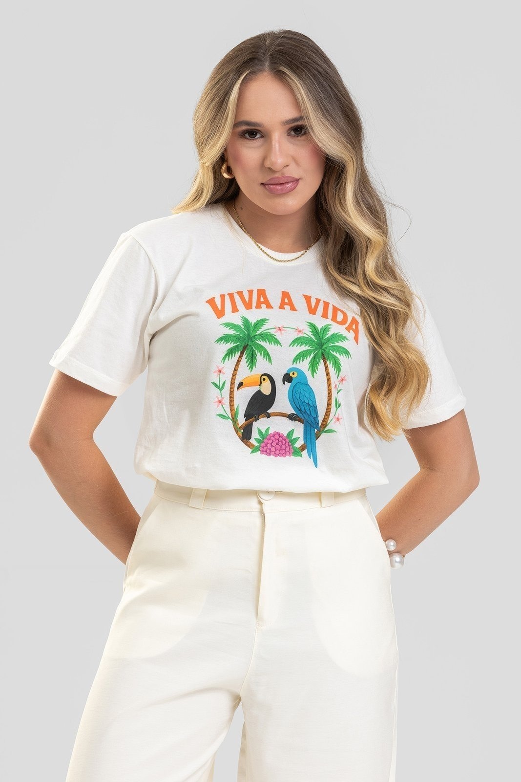 Imagem principal Camiseta Feminina Cianitas Off Estampa Viva a Vida Cianitas off-white
