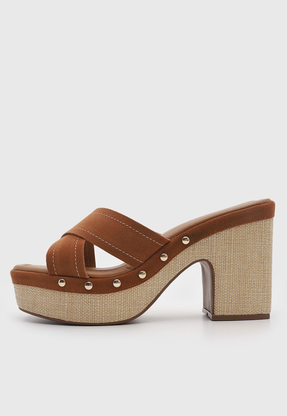 Imagem principal Sandália Feminina cê Salto Bloco Tiras Cruzadas BEBECÊ caramelo