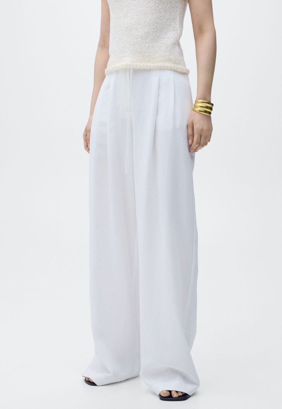 Imagem principal Calça Feminina Mango Cintura Alta Amarração Branca Mango branco