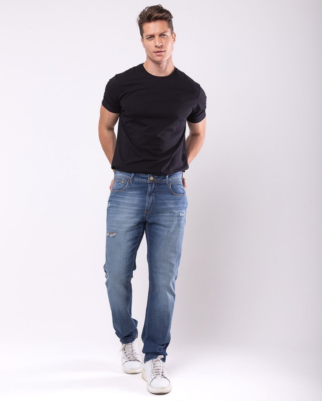 Imagem principal Calça Slim Fit Masculina Básica com Elastano 23828 Média Rasgada Consciência jeans