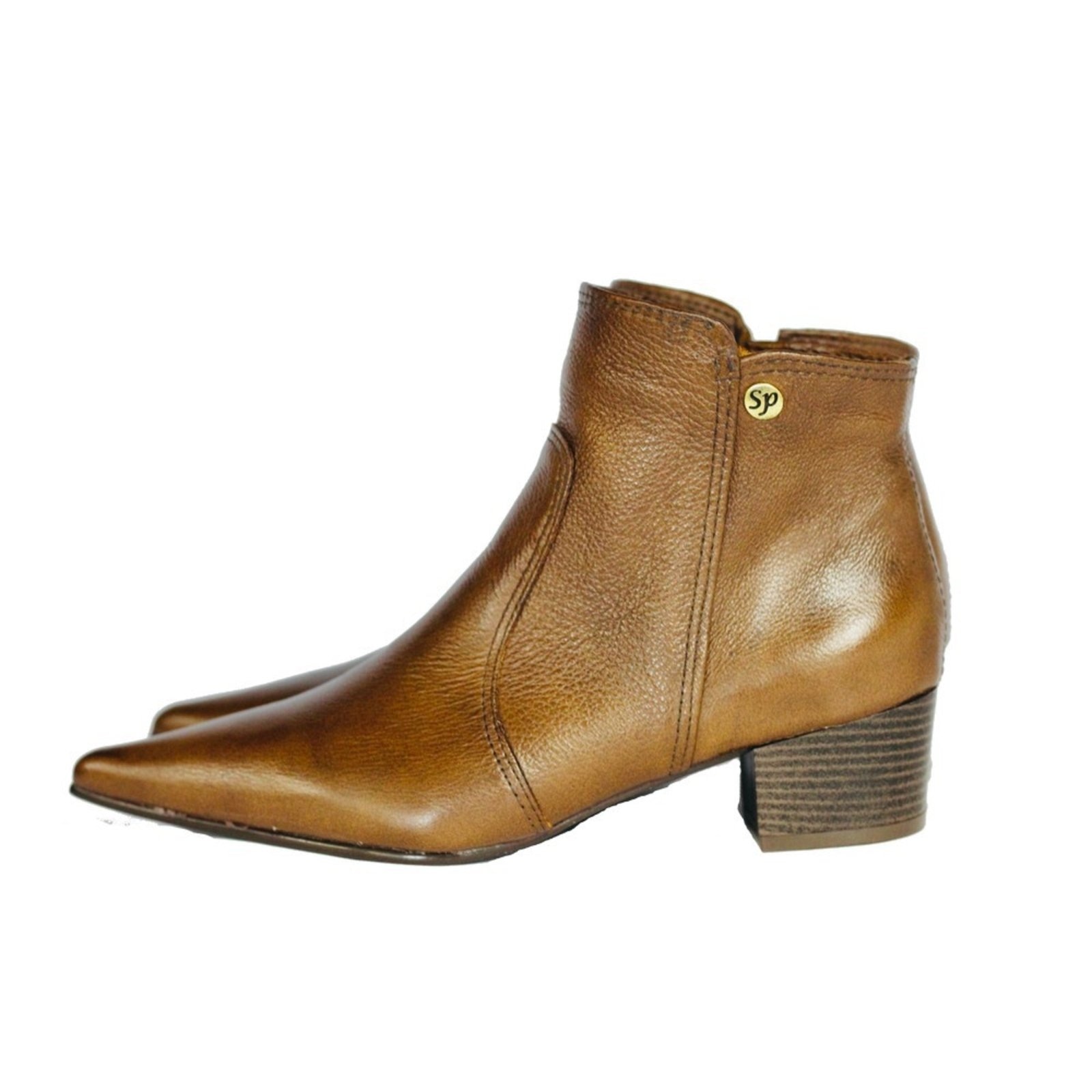 Imagem principal Bota Feminina Bico Fino Cano Curto Couro Salto 4cm Camel Spinelli caramelo