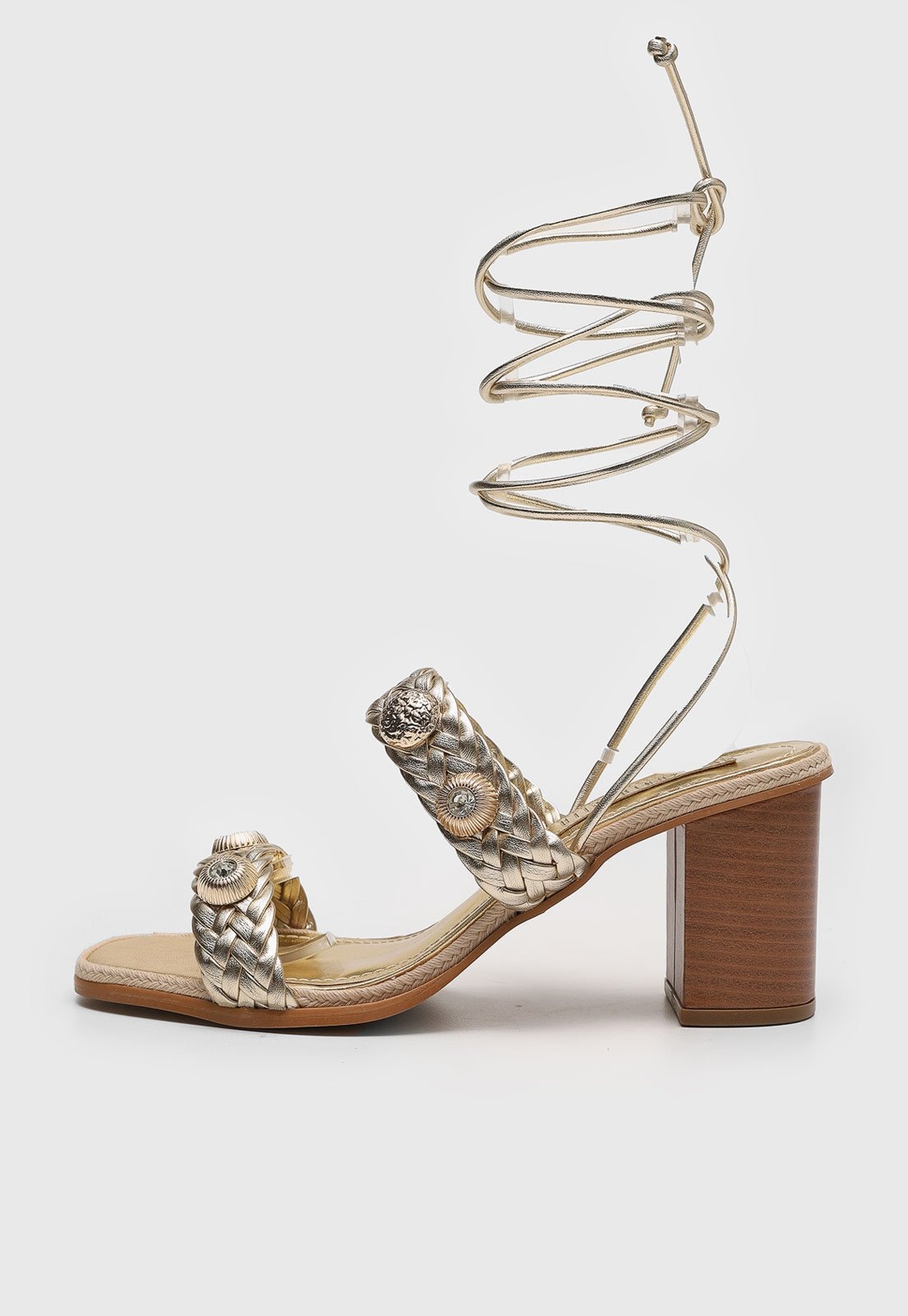 Imagem principal Sandália Feminina Santa Lolla Salto Bloco Tiras Trançadas Metalizada Dourada Santa Lolla dourado