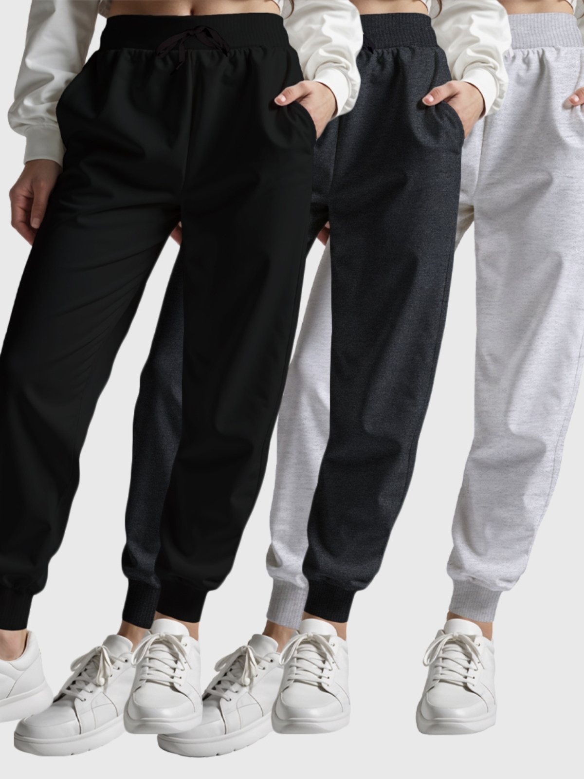 Imagem principal Kit 3 Calças Moletom Femininas Básicas Lisas Benellys Claro - Preto - Chumbo Benellys cinza