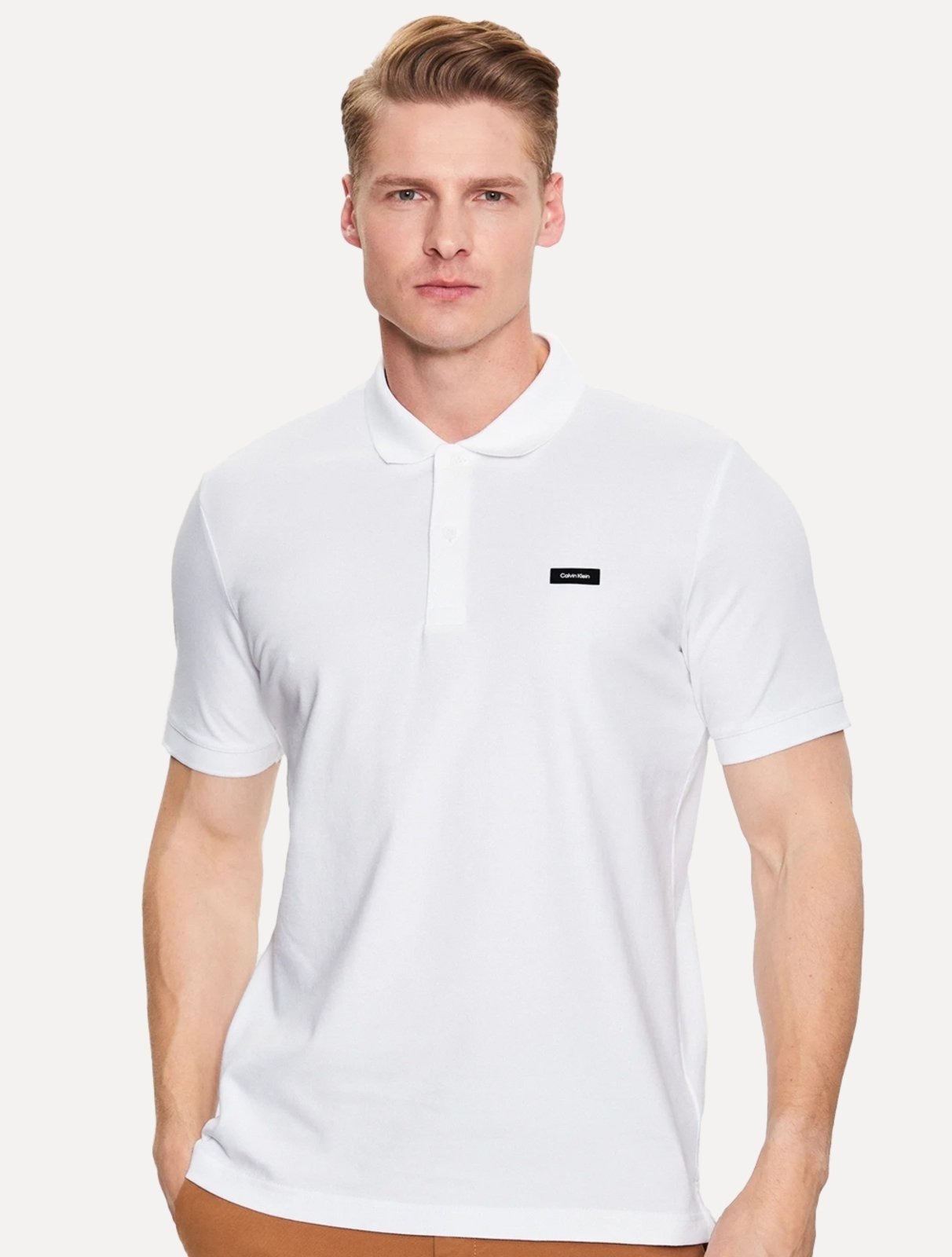 Imagem principal Polo Calvin Klein Masculina Piquet Slim Stretch Button Branca Calvin Klein branco