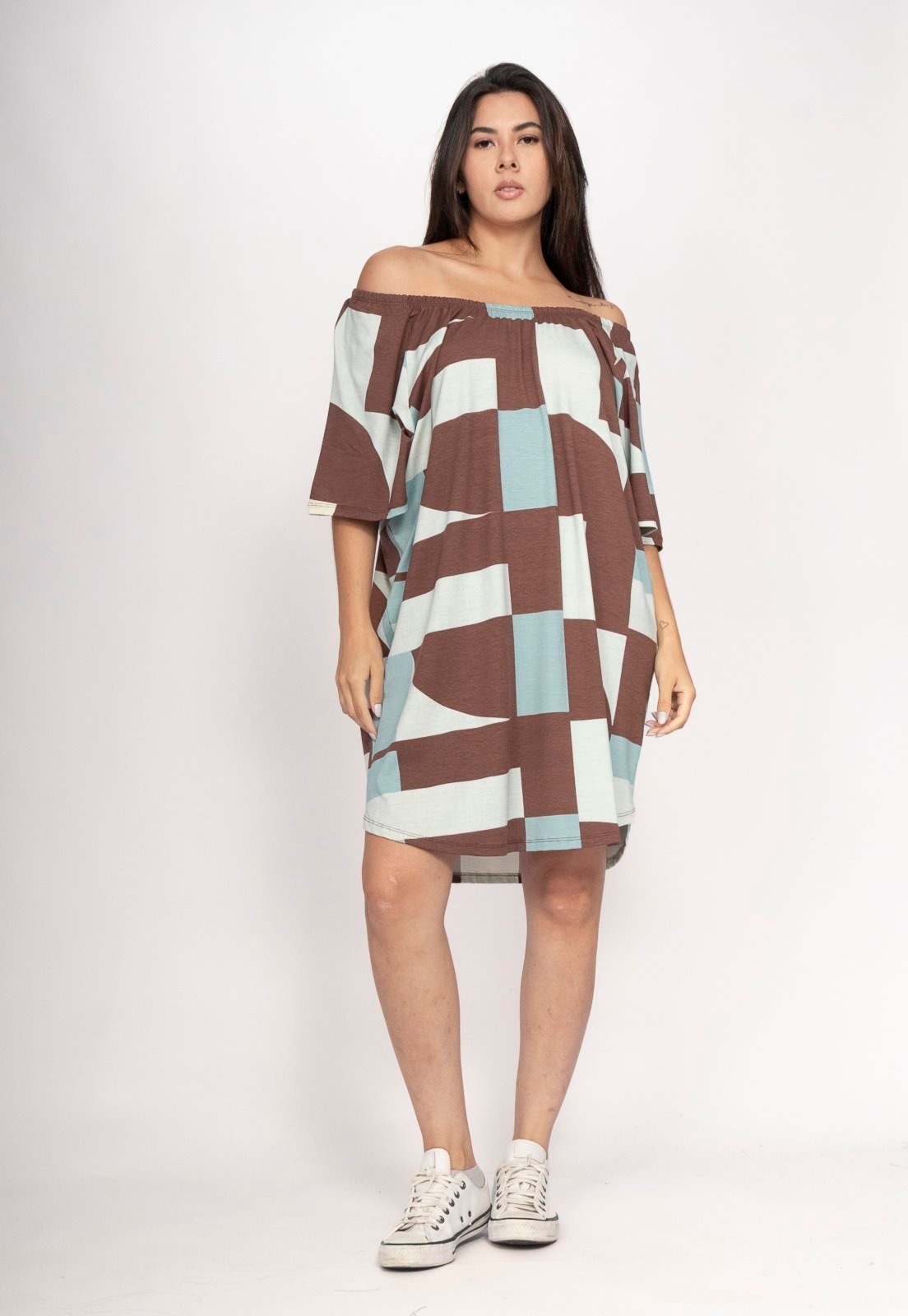 Imagem principal Vestido CabanaFree Curto Malha Ombro a Ombro Mullet Amplo Santa Rosa do Tocantins Cabanafree estampado rosa