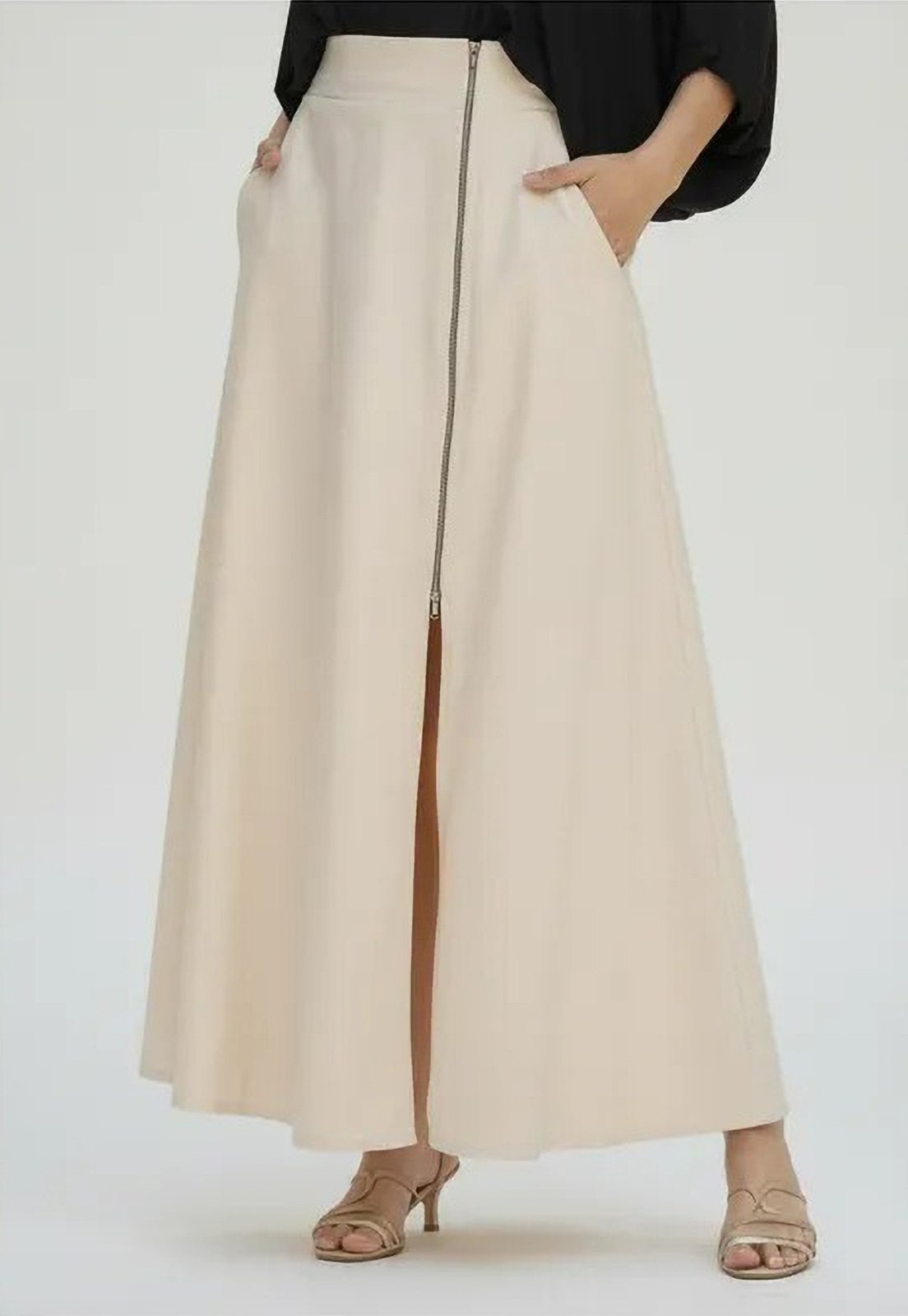 Imagem principal Saia Cabanafree Midi com Zíper Creme Cabanafree bege