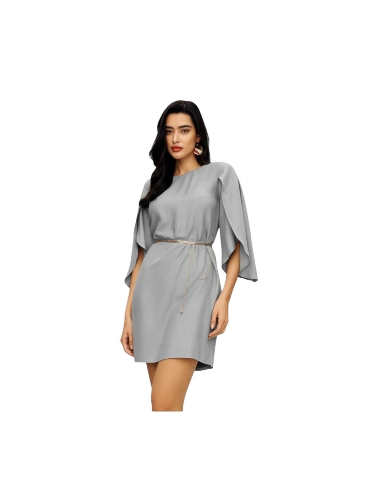 Imagem principal Vestido Charry Claro Curto Liso com Mangas Transpassadas Charry cinza