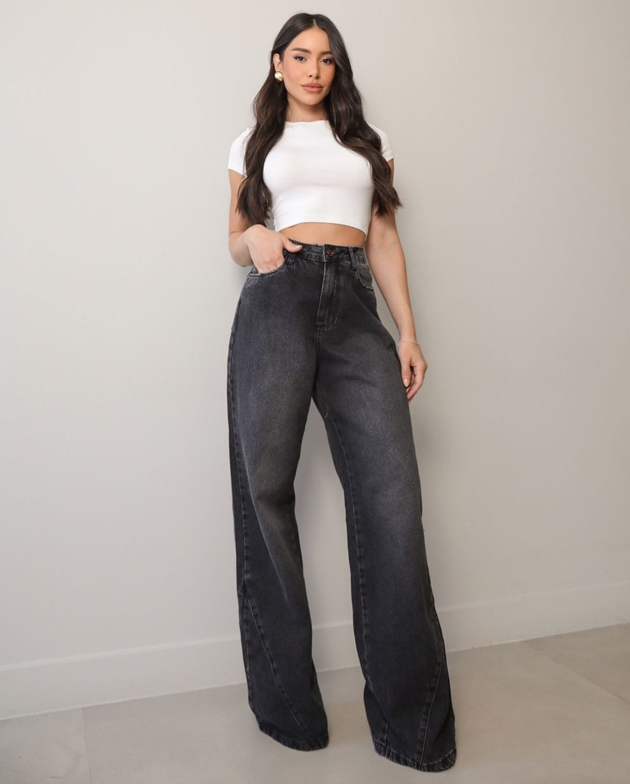 Imagem principal Calça Jeans Wide Leg Feminina Cintura Alta 25108 Vintage Consciência cinza