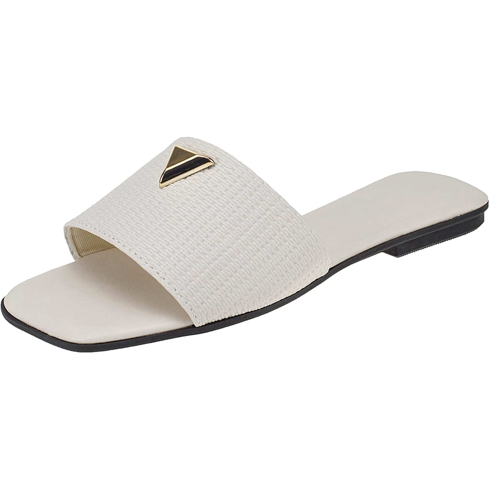 Imagem principal Rasteira Feminina Dourada Fashion com Detalhe de Metal Triangular Off White CIA DOS PASSOS off-white white