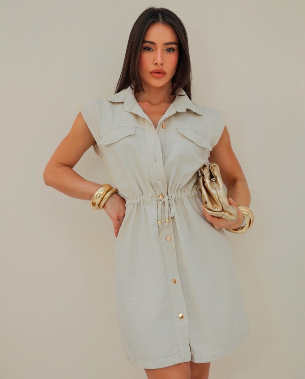 Imagem principal Vestido Linho Curto Feminino 24964 Linho Consciência bege