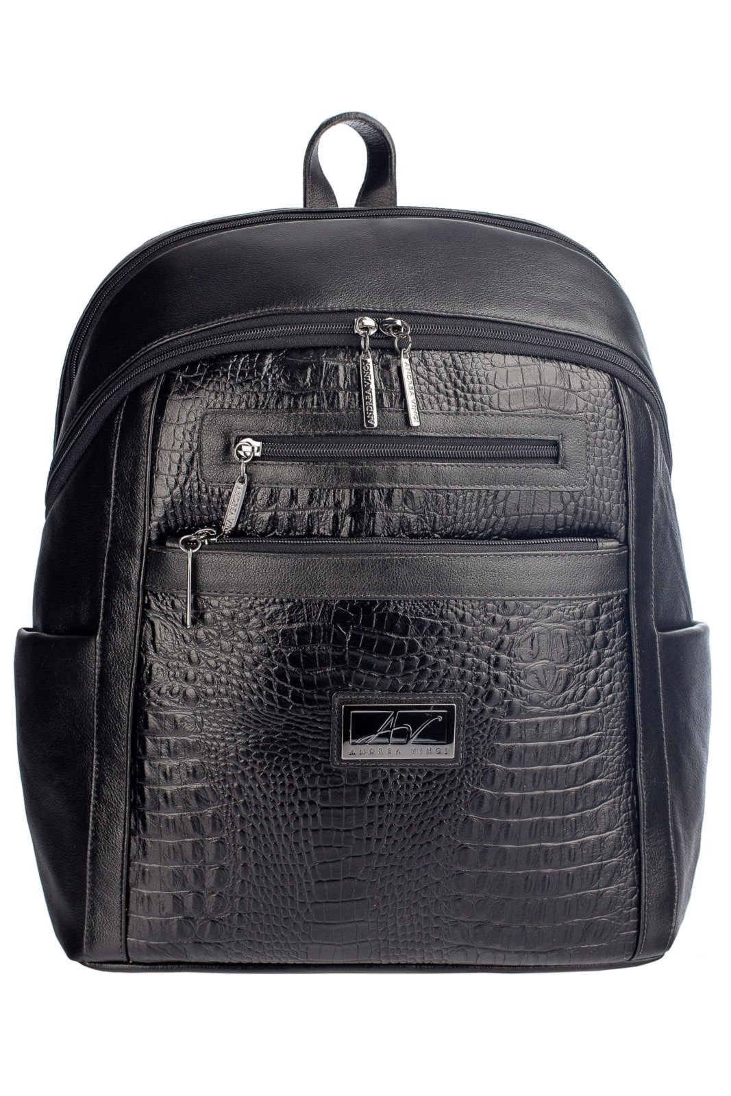 Imagem principal Mochila grande de couro croco metais grafite Marcela Andrea Vinci preto