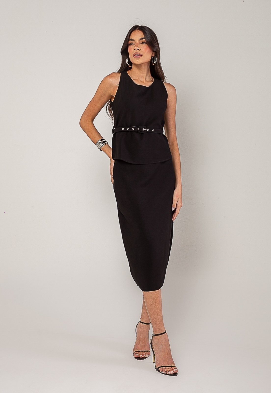 Imagem principal Conjunto Alfaiataria Saia Midi e Regata Salvatore Salvatore Fashion preto