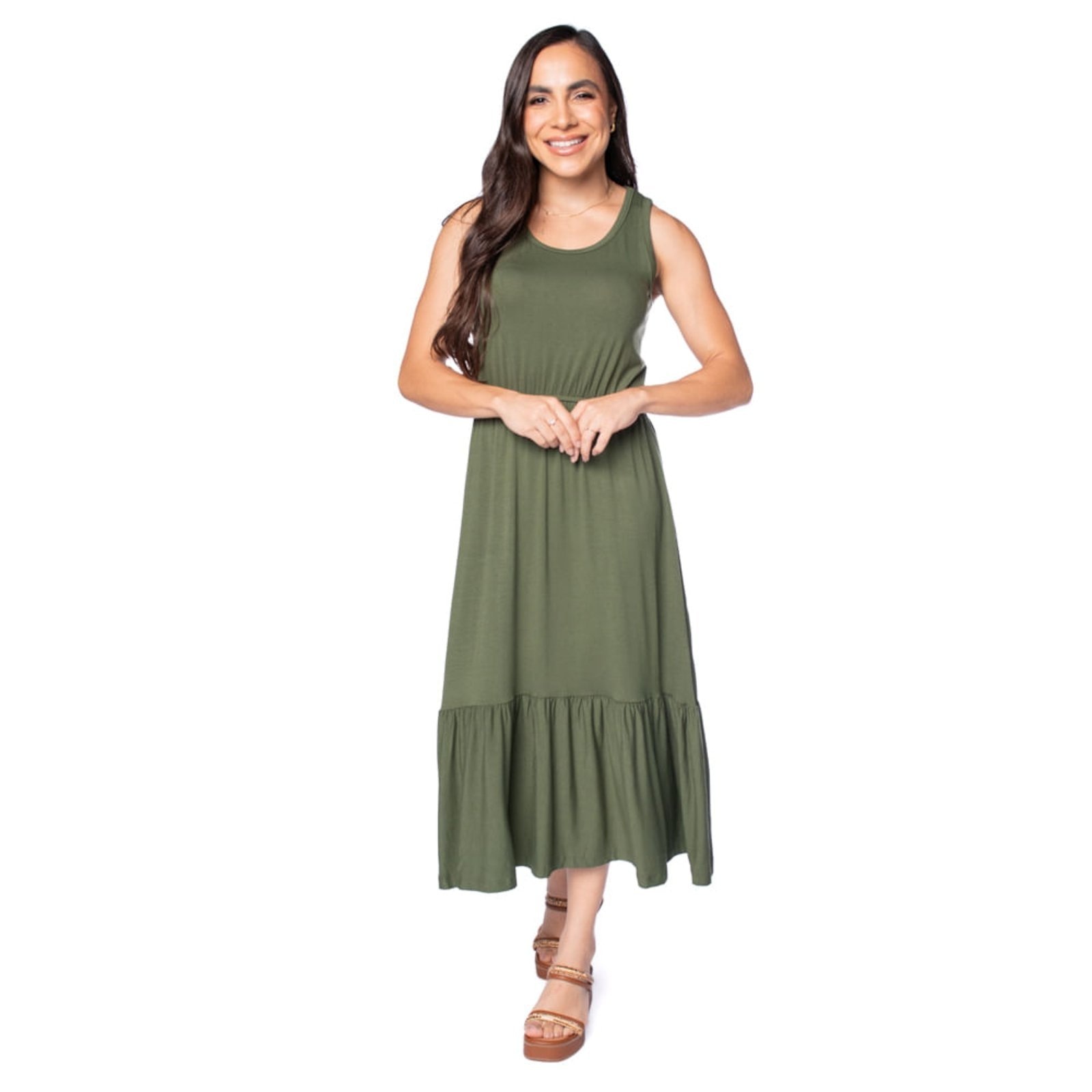 Imagem principal Vestido Midi Feminino Rechsul Sem Mangas com Babados RechSul verde
