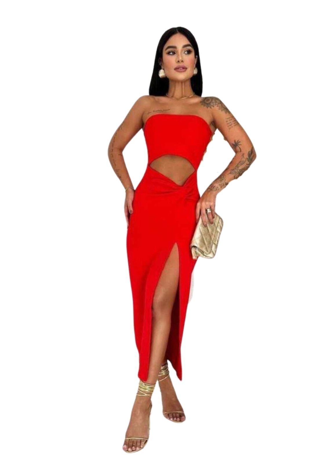 Imagem principal Vestido Longo Estiloso Tomara Q Caia Fenda nó Lateral Festa Summer Body vermelho