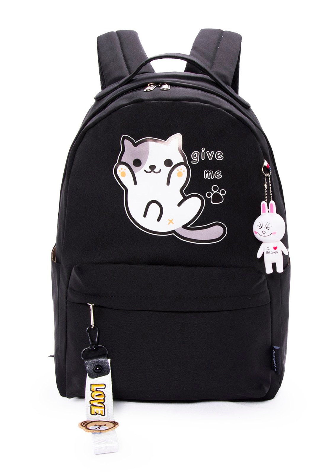 Imagem principal Infantil - Mochila Escolar Espaçosa Juvenil Gatinho Reforçada Chaveiro Feminina YUPE preto