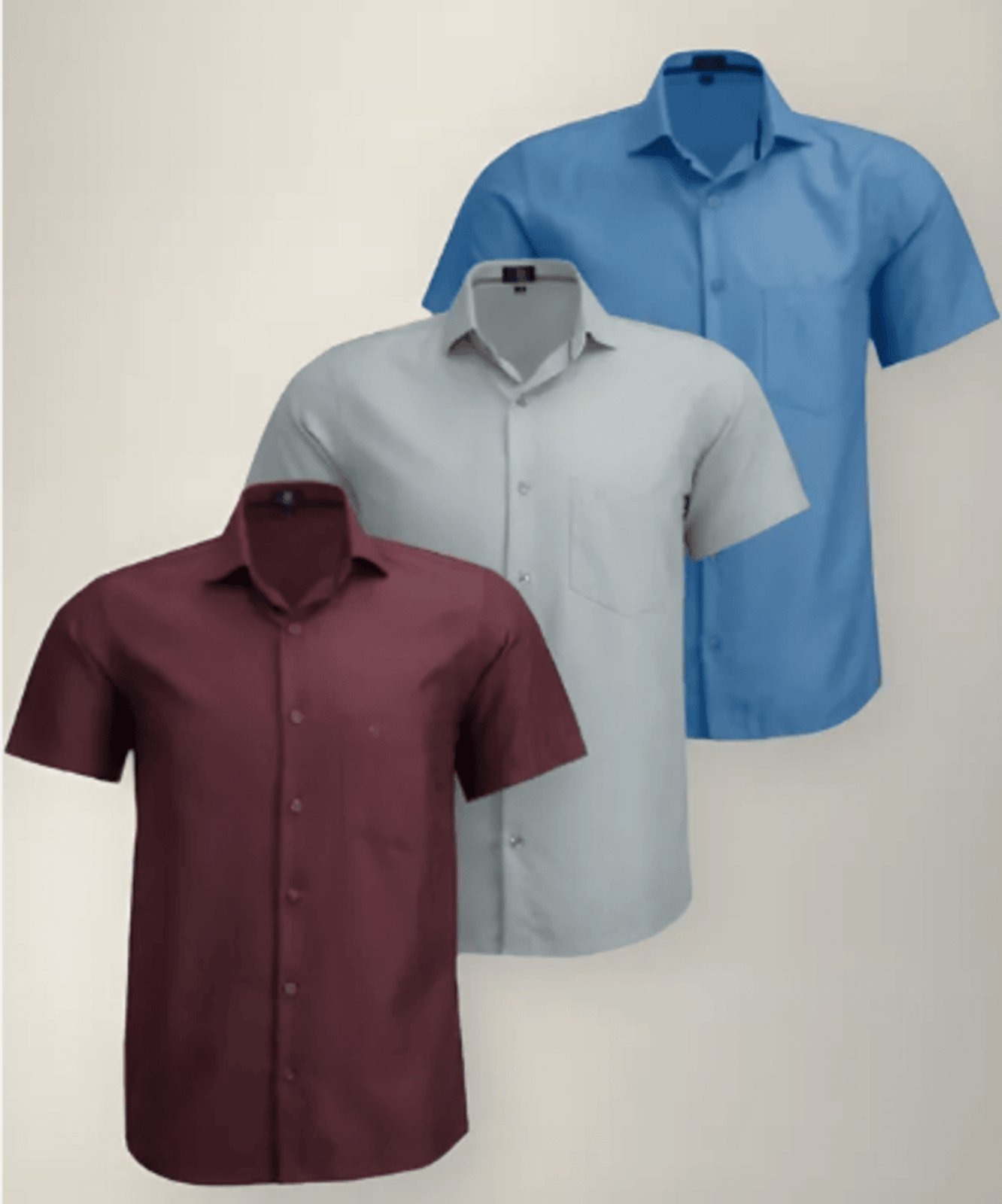 Imagem principal Kit 3 Camisas Sociais LBL Comfort Poliéster Com Bolso Lynd Macia Fácil de Passar Manga Curta Amil azul/bordô/prata