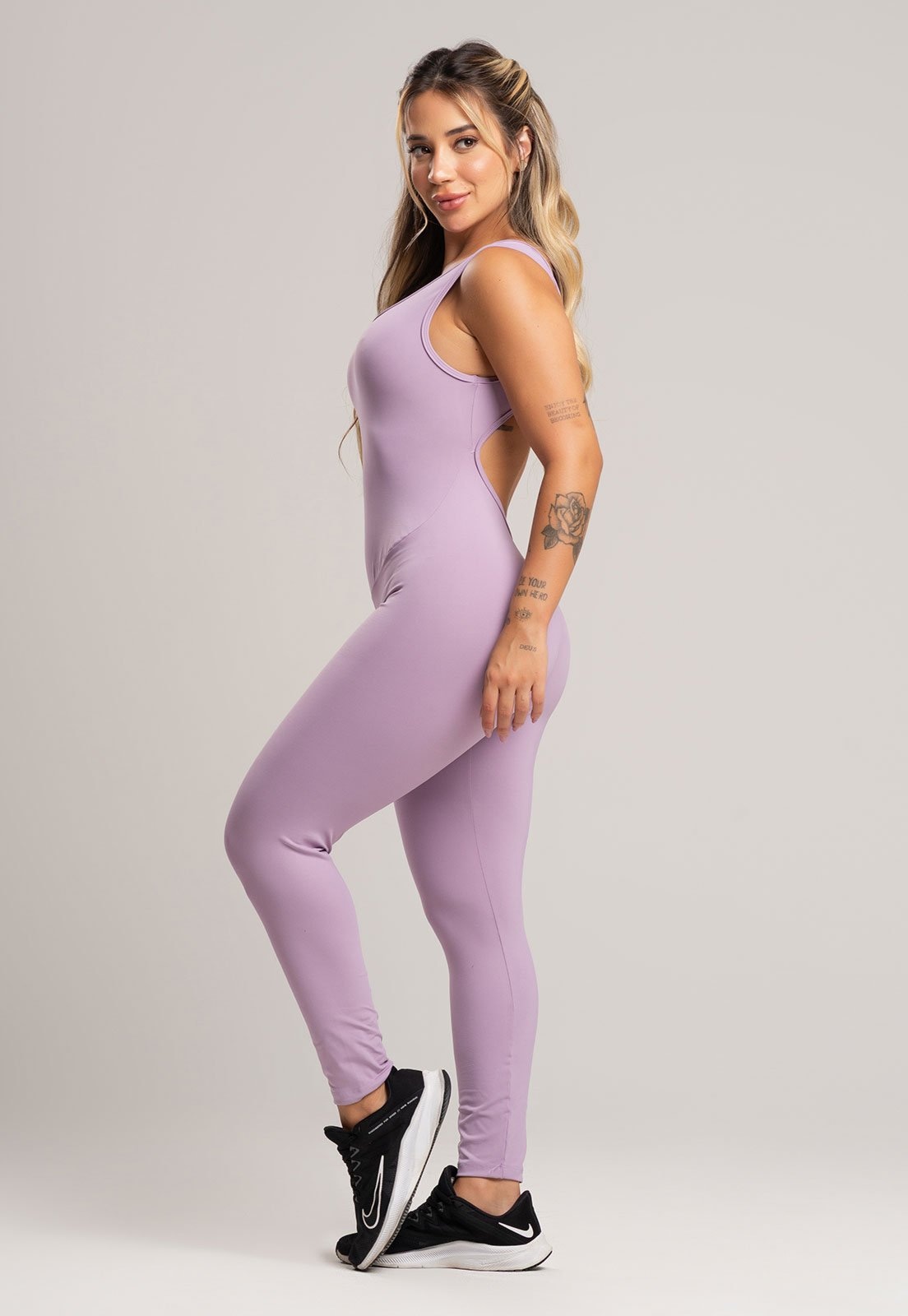Imagem principal Macacão Costas Abertas MVB Modas Feminino Suplex Academia Fitness Poliamida Lavanda Mvb Modas lilás lavanda
