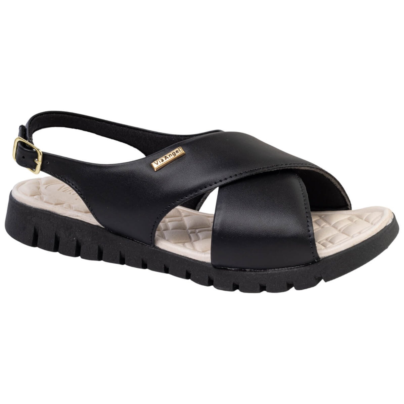 Imagem principal Sandália Feminina Ortopédica Via Angel Tratorada de X Confortável Versátil Estilosa 76.05 VIA ANGEL preto