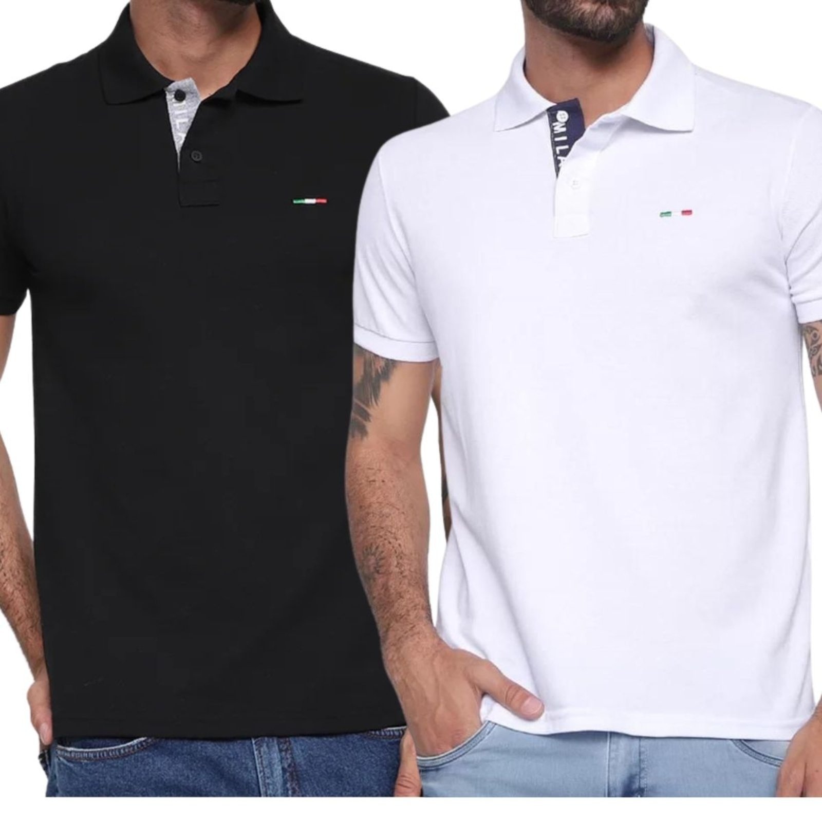 Imagem principal Kit 2 Polos FMF Masculina Básicas Piquet no Estilo Tommy Bordado Itália Branco FMF preto