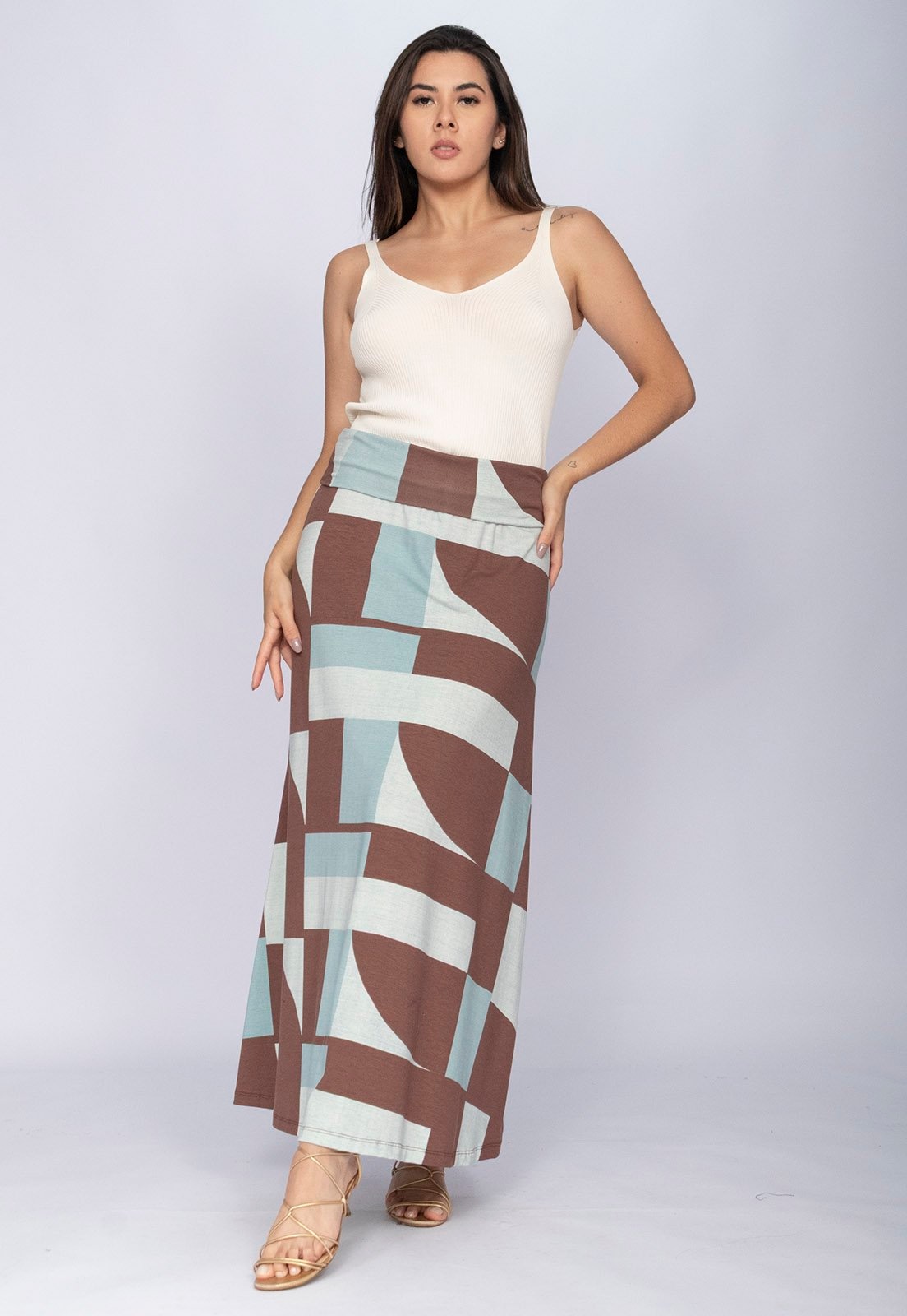 Imagem principal Saia CabanaFree Longa Malha SAZ Estampa Santa Rosa do Tocantins Cabanafree azul/estampado rosa