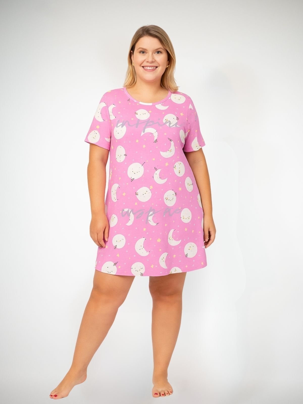 Imagem principal Camisola Algodão Plus Size Manga Curta Algodão - Lua Piante rosa