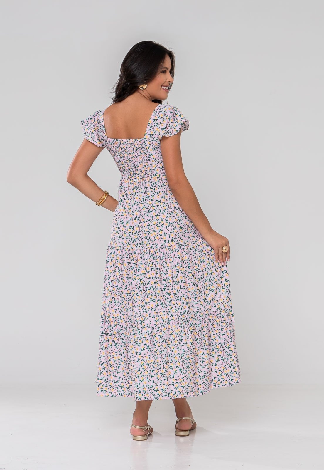 Imagem principal Vestido Aura Débora Viscoamida Limões Aura rosa