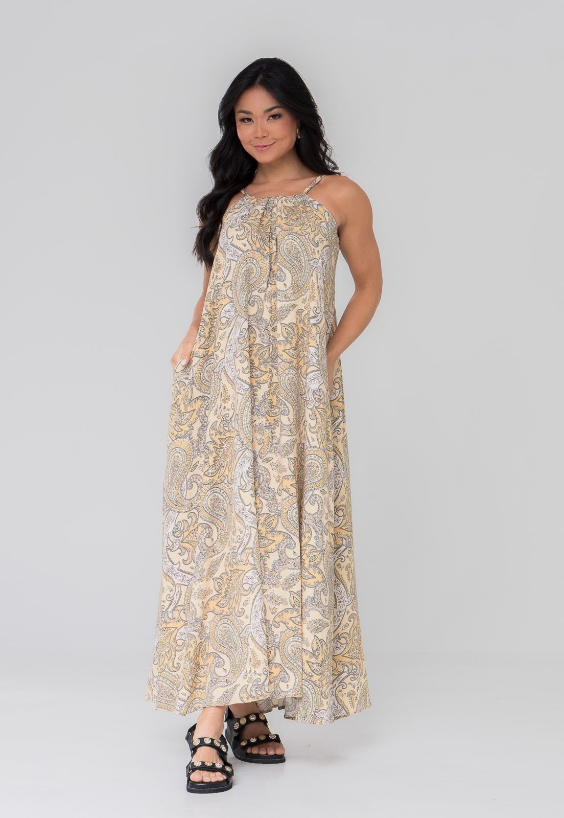 Imagem principal Vestido Aura Ohana Viscolinho Paisley Aura amarelo