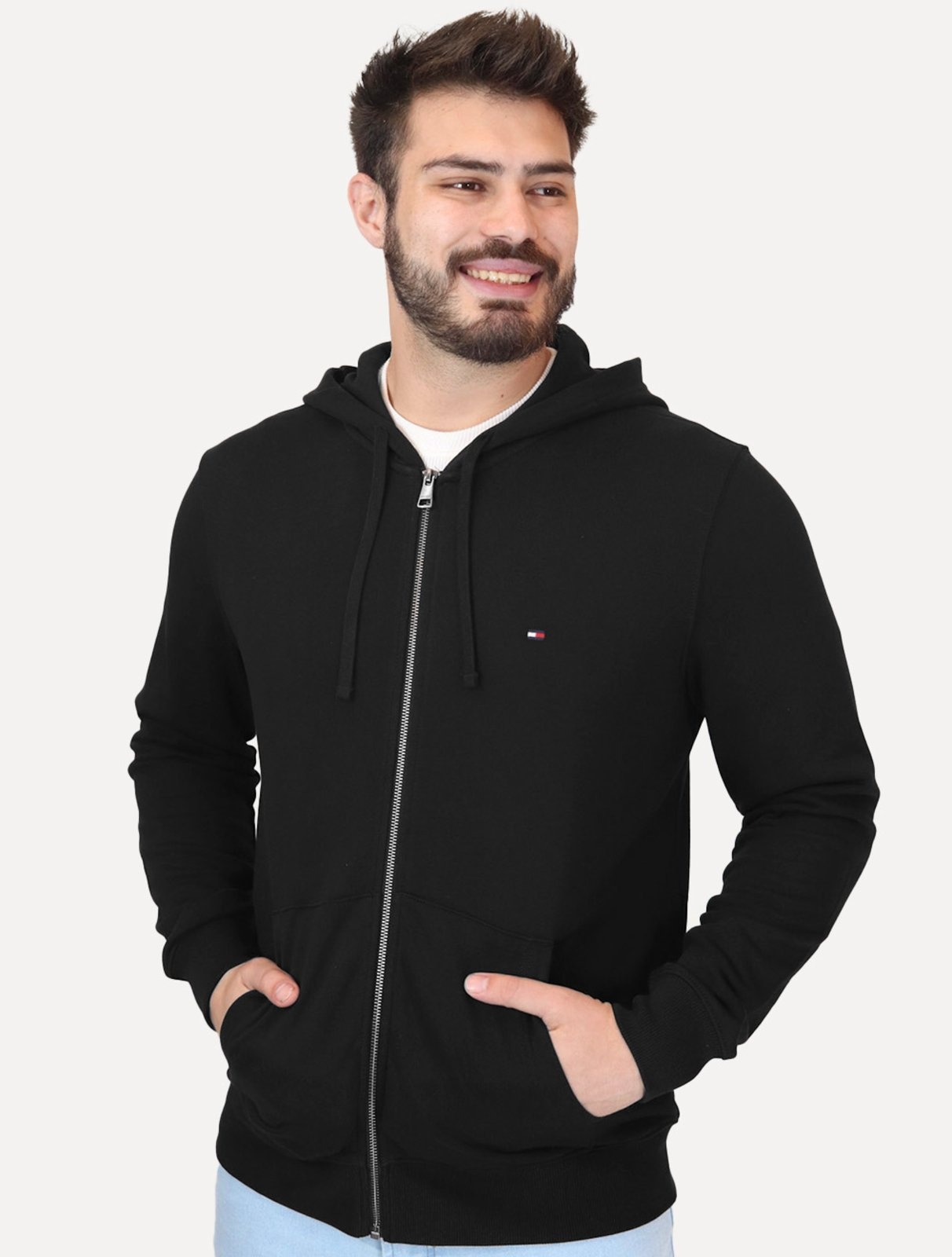 Imagem principal Moletom Tommy Hilfiger Masculino Flag Logo Zip-Through Hoody Preta Tommy Hilfiger preto