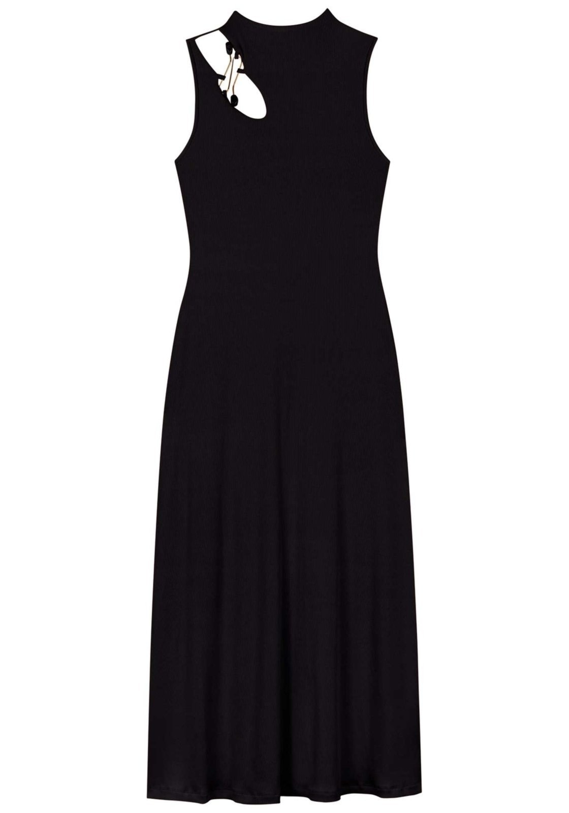 Imagem principal Vestido Chá Em Malha Canelada Com Recorte E Enfeite Lez a Lez preto