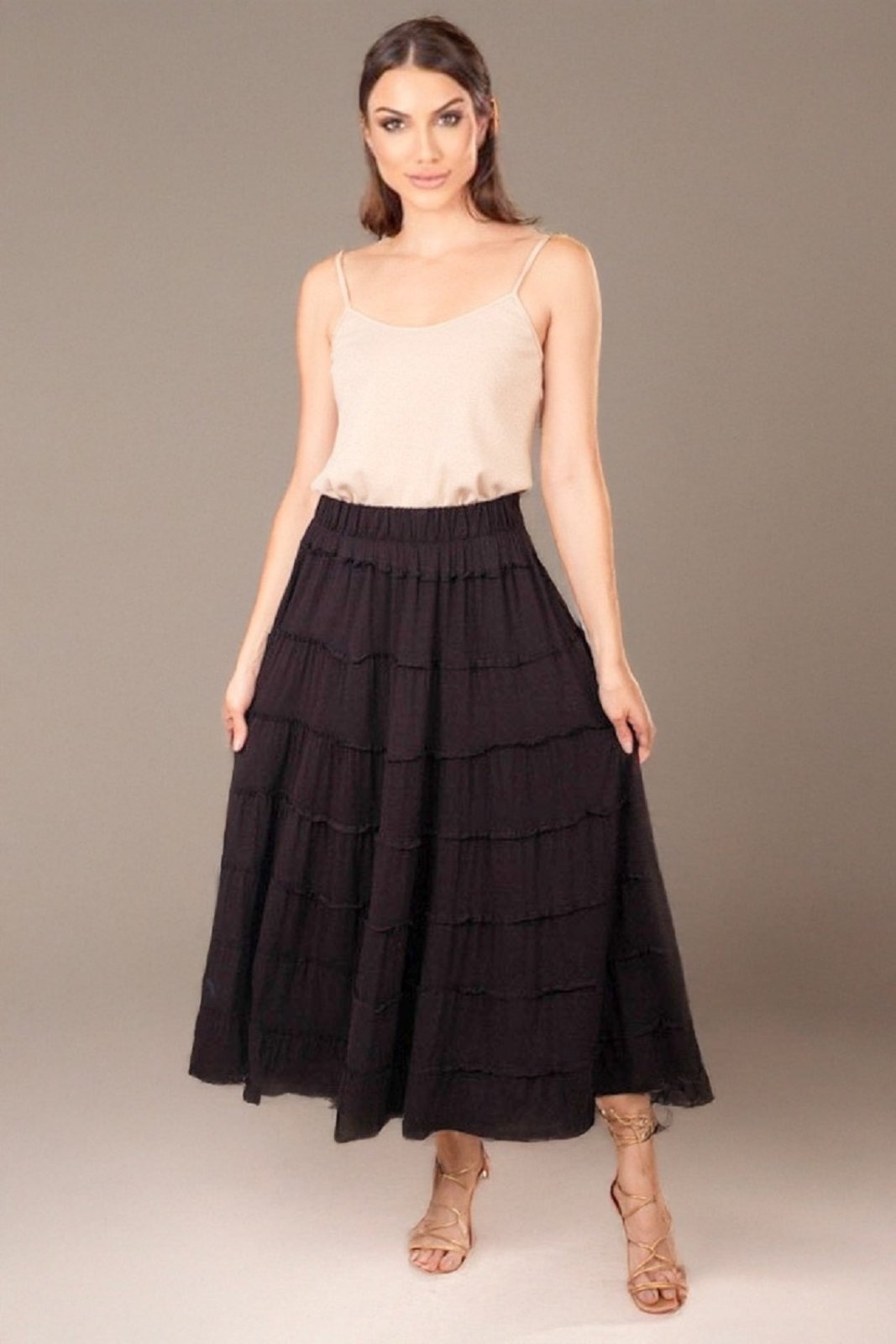 Imagem principal Saia Midi Amazonia Vital Cajapió Malha Camadas Preta Amazonia Vital preto