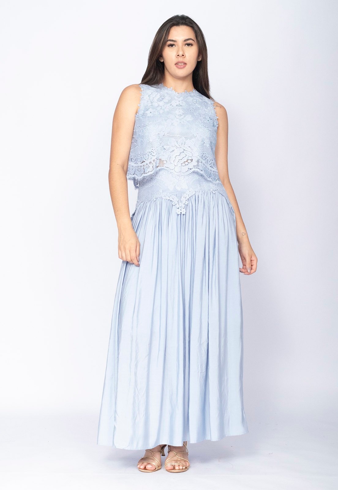 Imagem principal Conjunto Amazonia Vital de Saia e Croped Essência da Mata Renda Blue Amazonia Vital azul blue