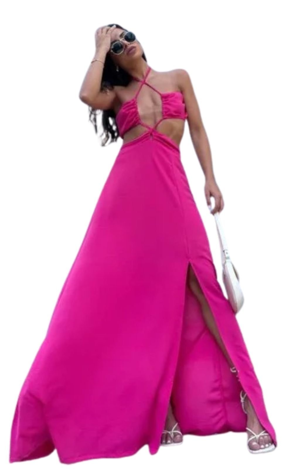 Imagem principal Vestido Longo Recortes Cut Out Viscose Fiorelly Cia do Vestido rosa