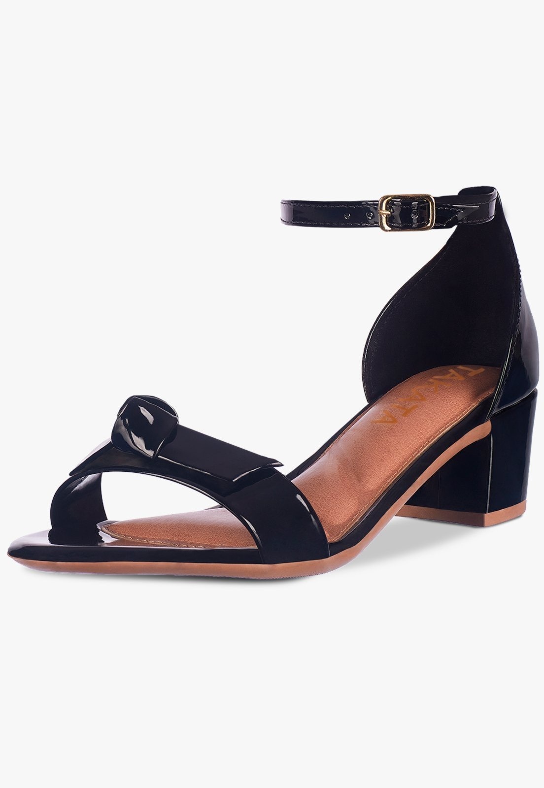 Imagem principal Sandália Feminina Salto Quadrado Grosso Bloco Baixo Laço Nó Verniz Confortável Sapato Festa elegante TAKATA BY RAFAEL TAKATA preto