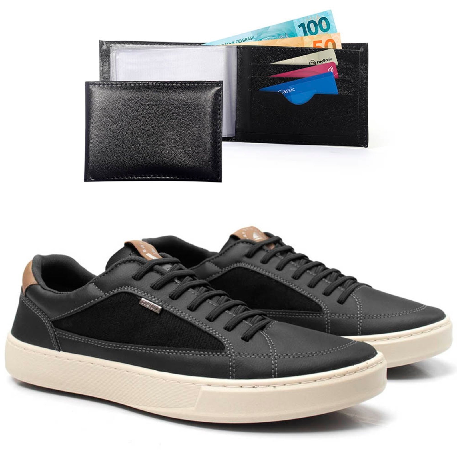 Imagem principal Sapatênis Masculino Épico Cadarço Elástico Com Carteira ÉPICO CALÇADOS preto