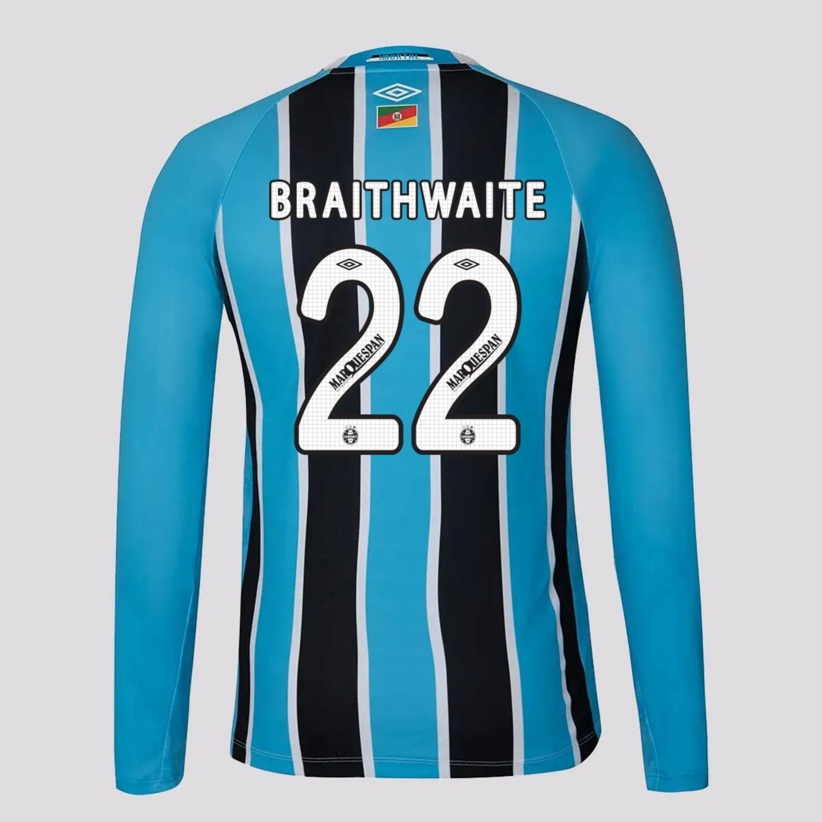 Imagem principal Camisa Umbro Grêmio I 2025 Manga Longa 22 Braithwaite Umbro preto