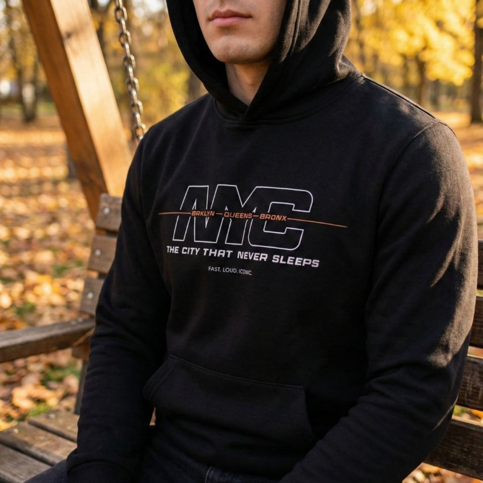 Imagem principal Moletom Masculino Desayner Capuz Estampa Nova York Desayner preto