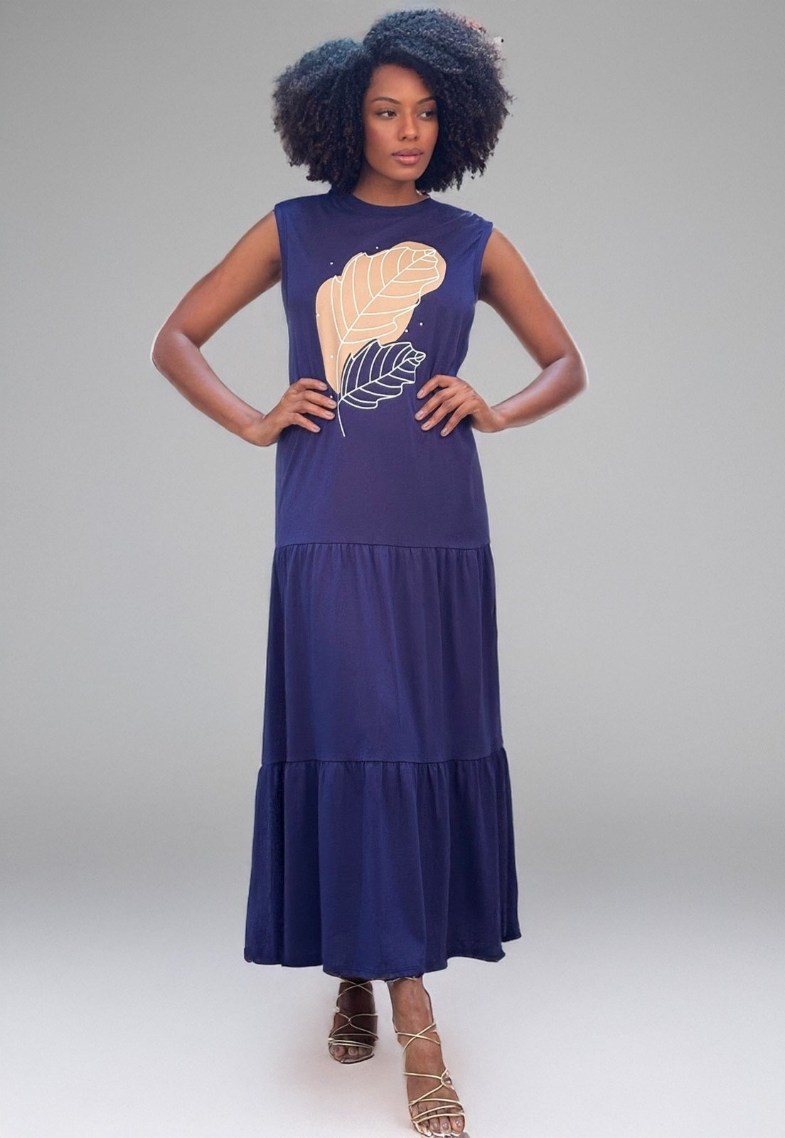 Imagem principal Vestido Cabanafree Longo Regata Curta Folha Cabanafree azul