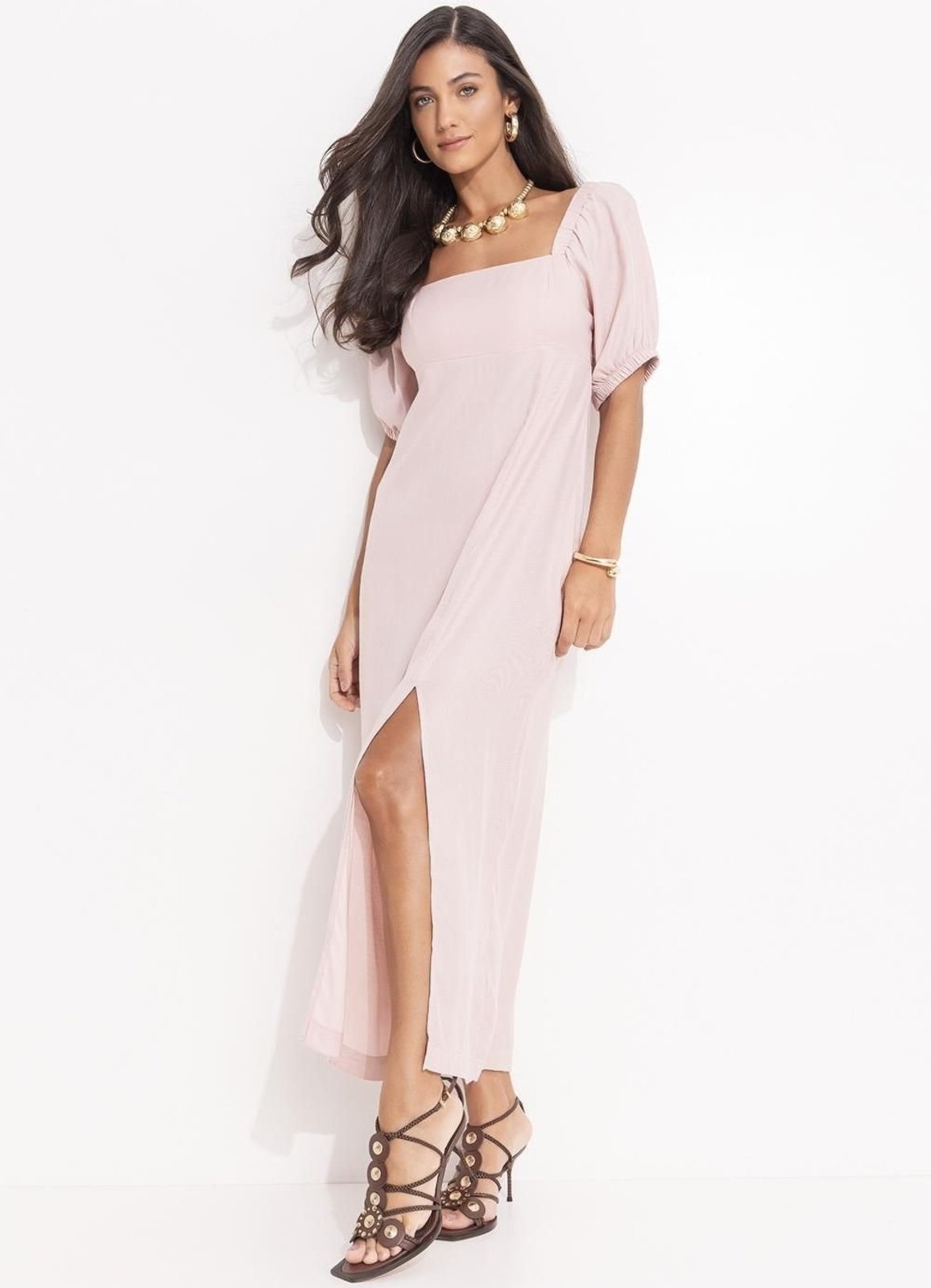 Imagem principal Vestido Feminino Em Viscose Plana Sarjada Quintess Quintess rosa