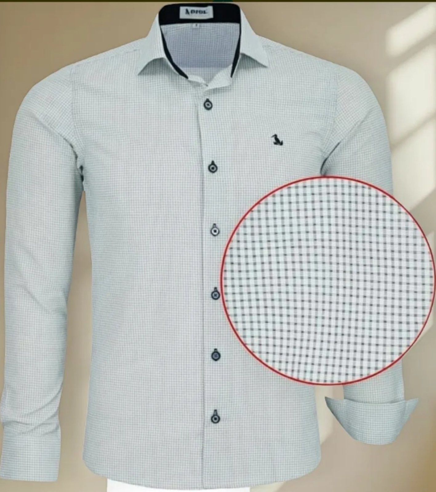 Imagem principal Camisa Social Amil Slim Stay Misto Micro Estampa Manga Longa Luxo Bco/Preto Amil branco