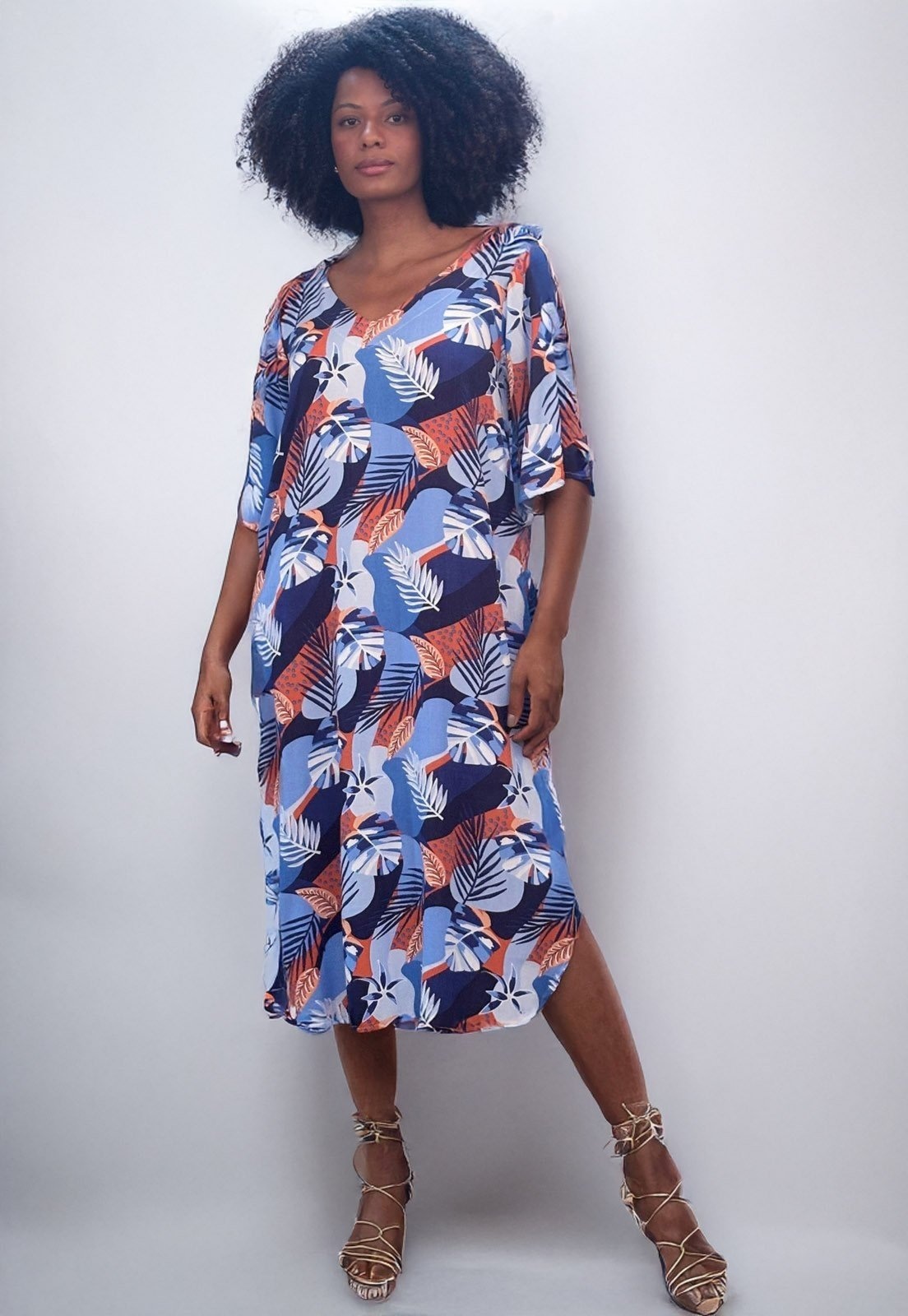 Imagem principal Vestido Midi Amazonia Vital Abapã Plano com Bolso Estampa Jardim Celeste Amazonia Vital amarelo/bordô/estampado/laranja celeste