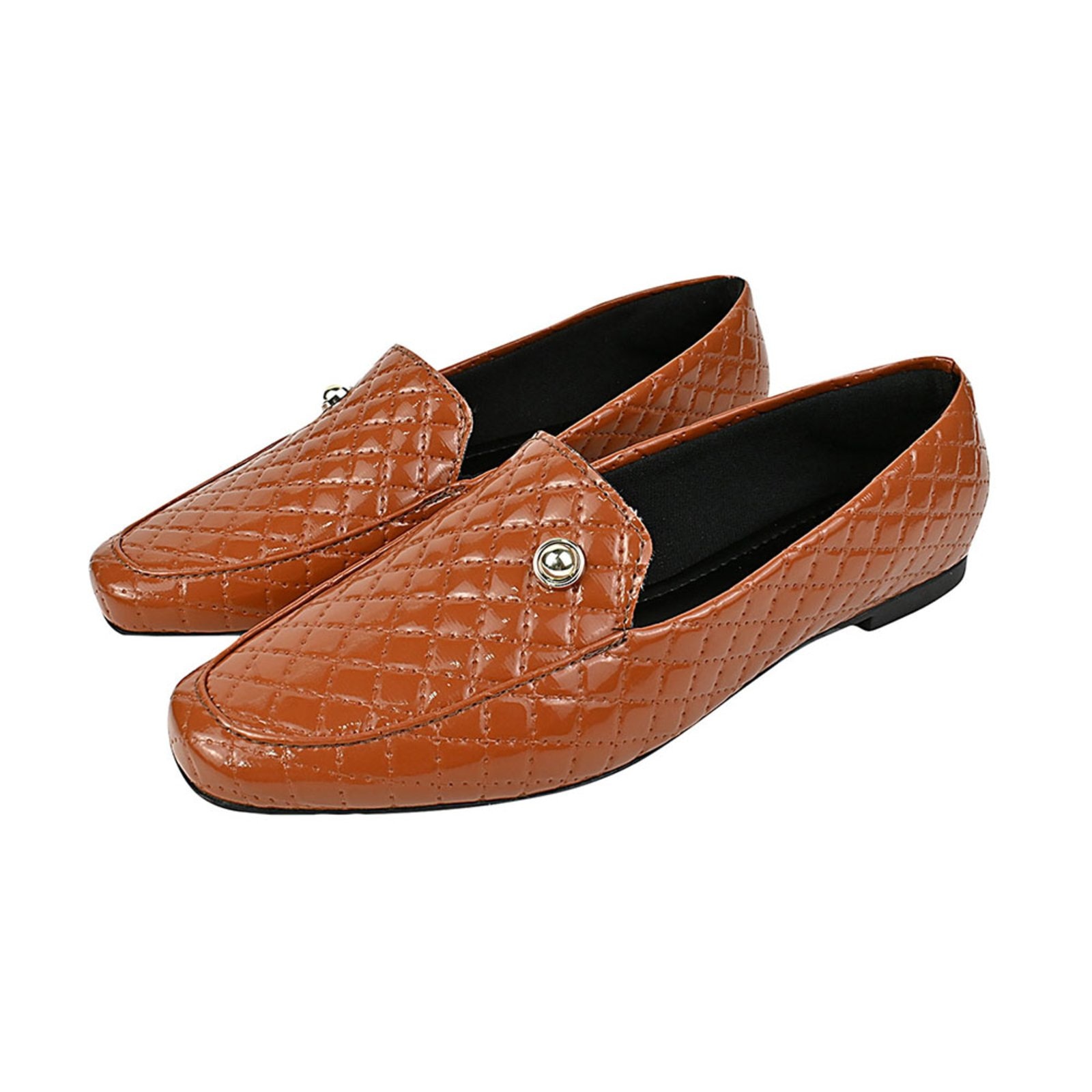 Imagem principal Sapato Mocassim Donatella Shoes Bico Quadrado Matelasse Verniz Boton Sapatilha Donatella Shoes caramelo