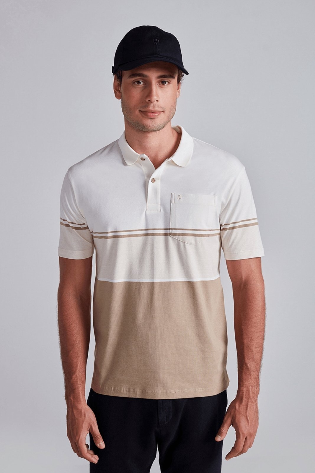 Imagem principal HIGHSTIL Camisa Polo com Bolso Malha Comfort - Creme / Marrom HIGHSTIL bege