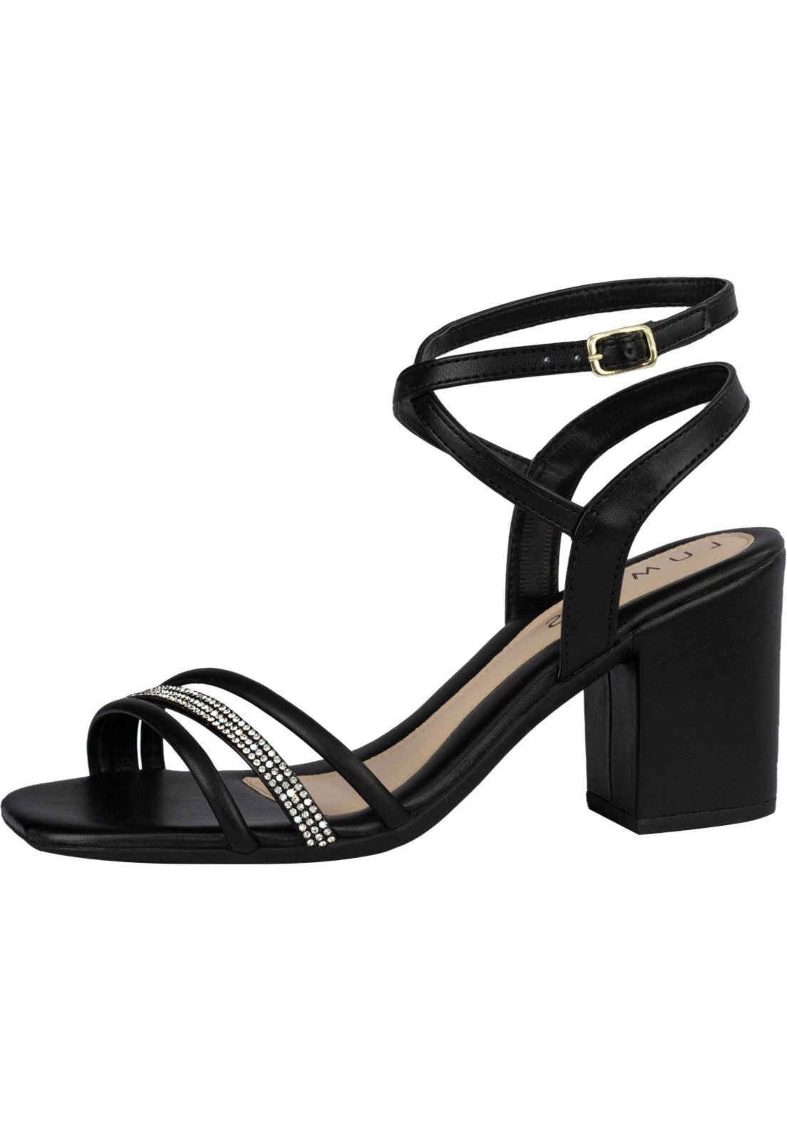 Imagem principal Sandália Feminina Tiras Strass Brilho Lumiss Salto Grosso Confortável LUMISS preto