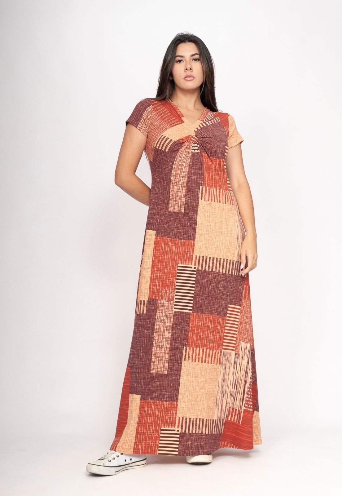 Imagem principal Vestido Amazonia Vital Boyrá Longo Malha Detalhe Manga Tramas do Sol Amazonia Vital estampado