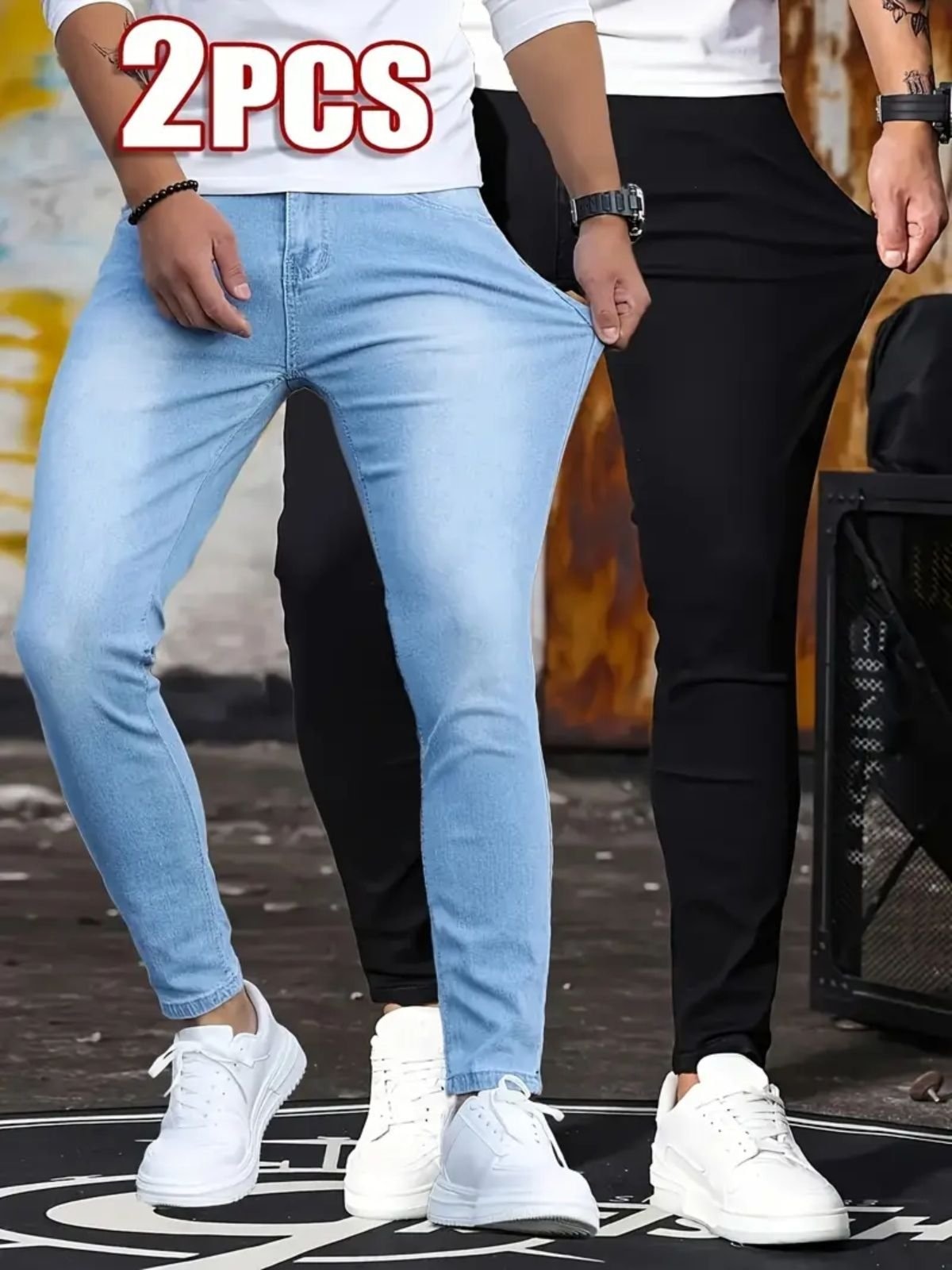 Imagem principal Kit 2 Calças Masculina Skinny Kovali Casual Premium Confortável com Elastano e Preto KOVALI FASHION STORE azul/jeans/preto azul