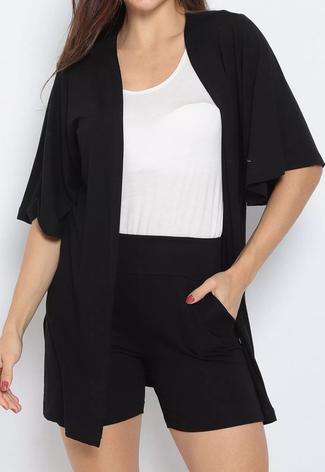 Imagem principal Conjunto Maria Paes Short, Kimono e Regata Preto e Off White Maria Paes off-white/preto white