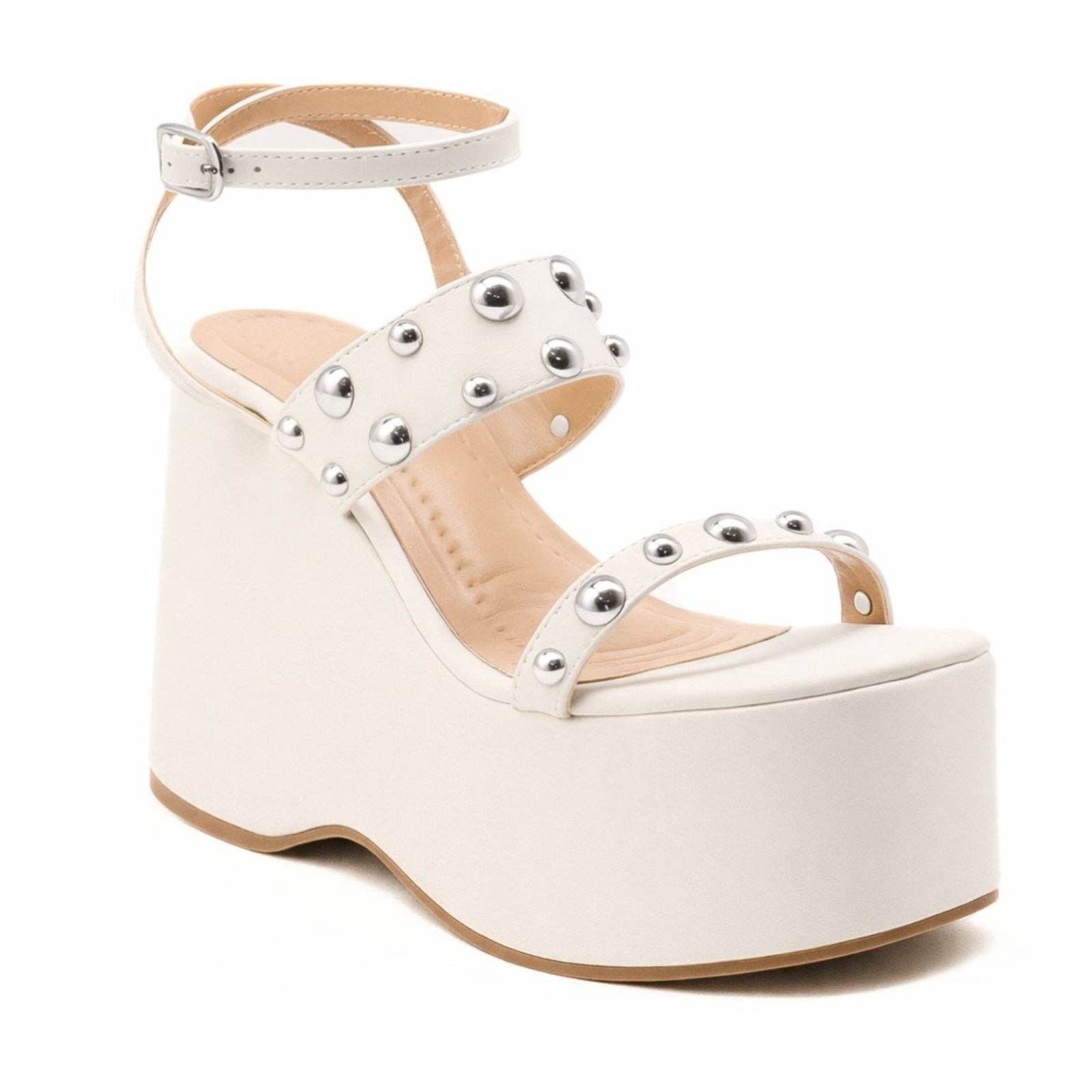 Imagem principal Sandália Feminina Anabela Alta Em Napa Off White 182172 Flor da Pele off-white white