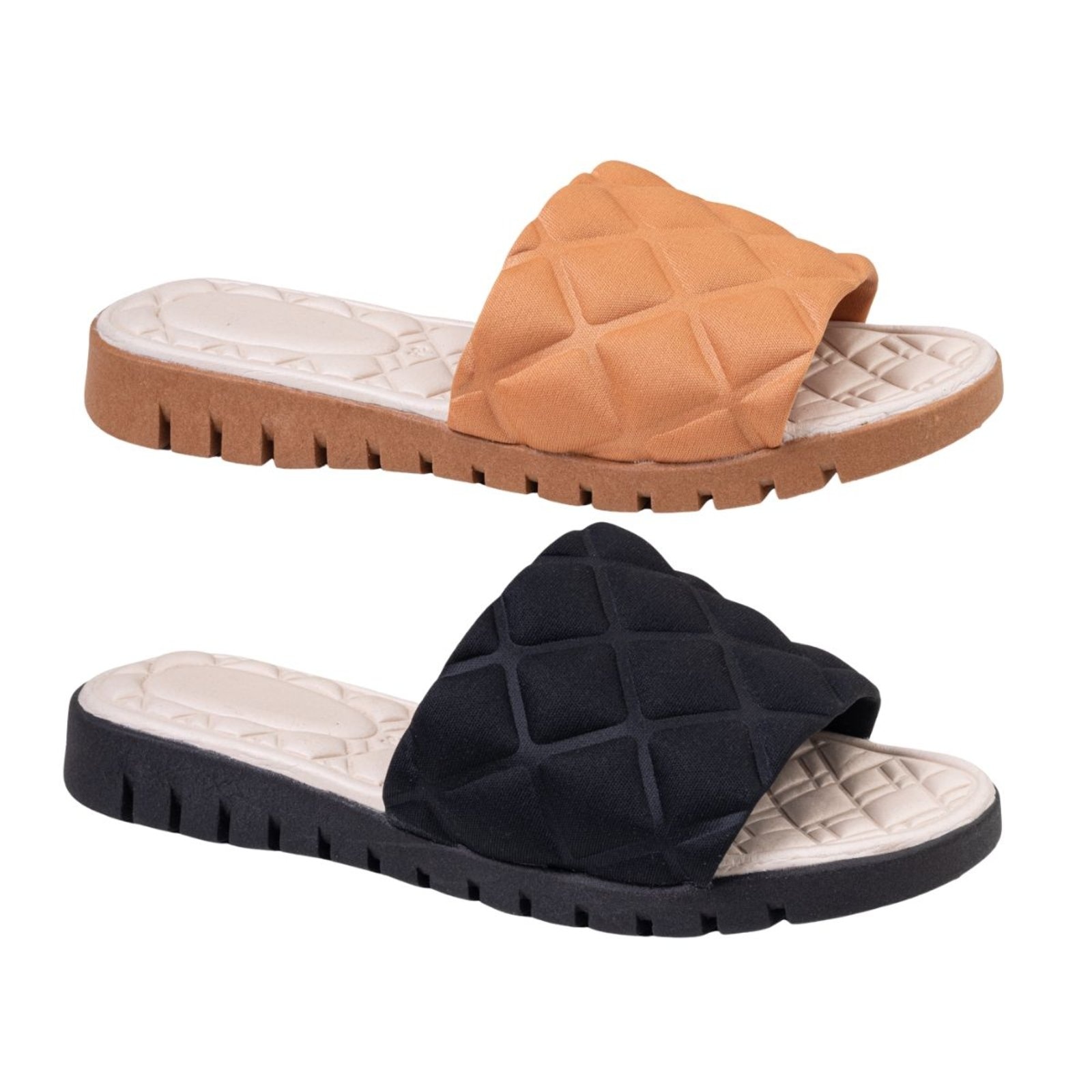 Imagem principal Kit 2 Pares Tamanco Feminino Ortopédico Chinelo Macio Ultra Confortável Via Angel 7602 VIA ANGEL caramelo/preto