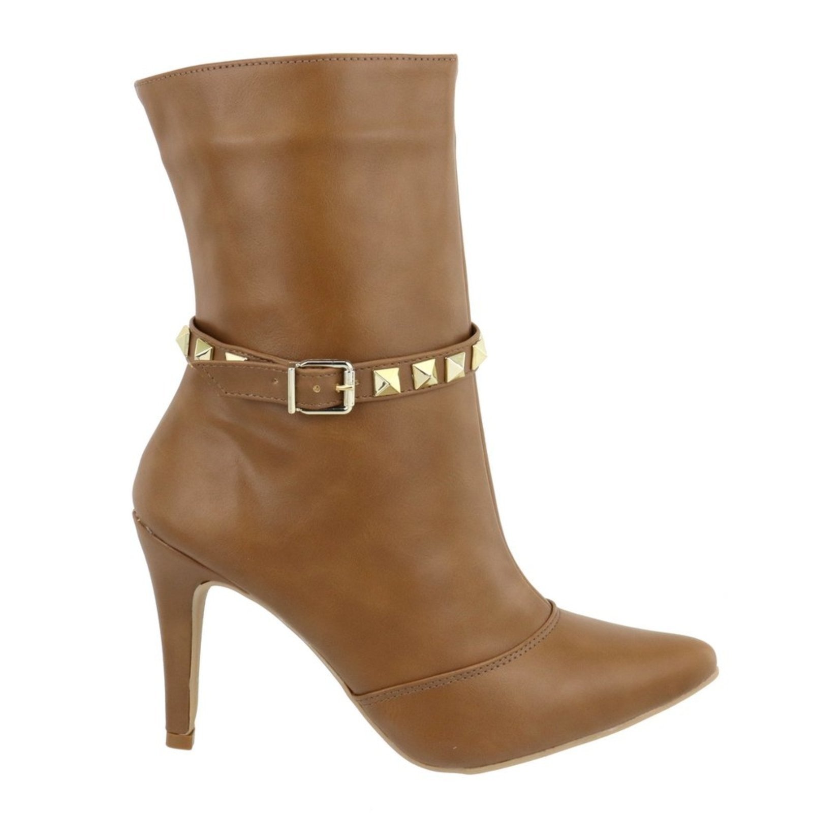 Imagem principal Bota Feminina Bico Fino Cano Médio 1793 Salto Fino Napa Canyon Detalhe Vermelho Flor da Pele caramelo